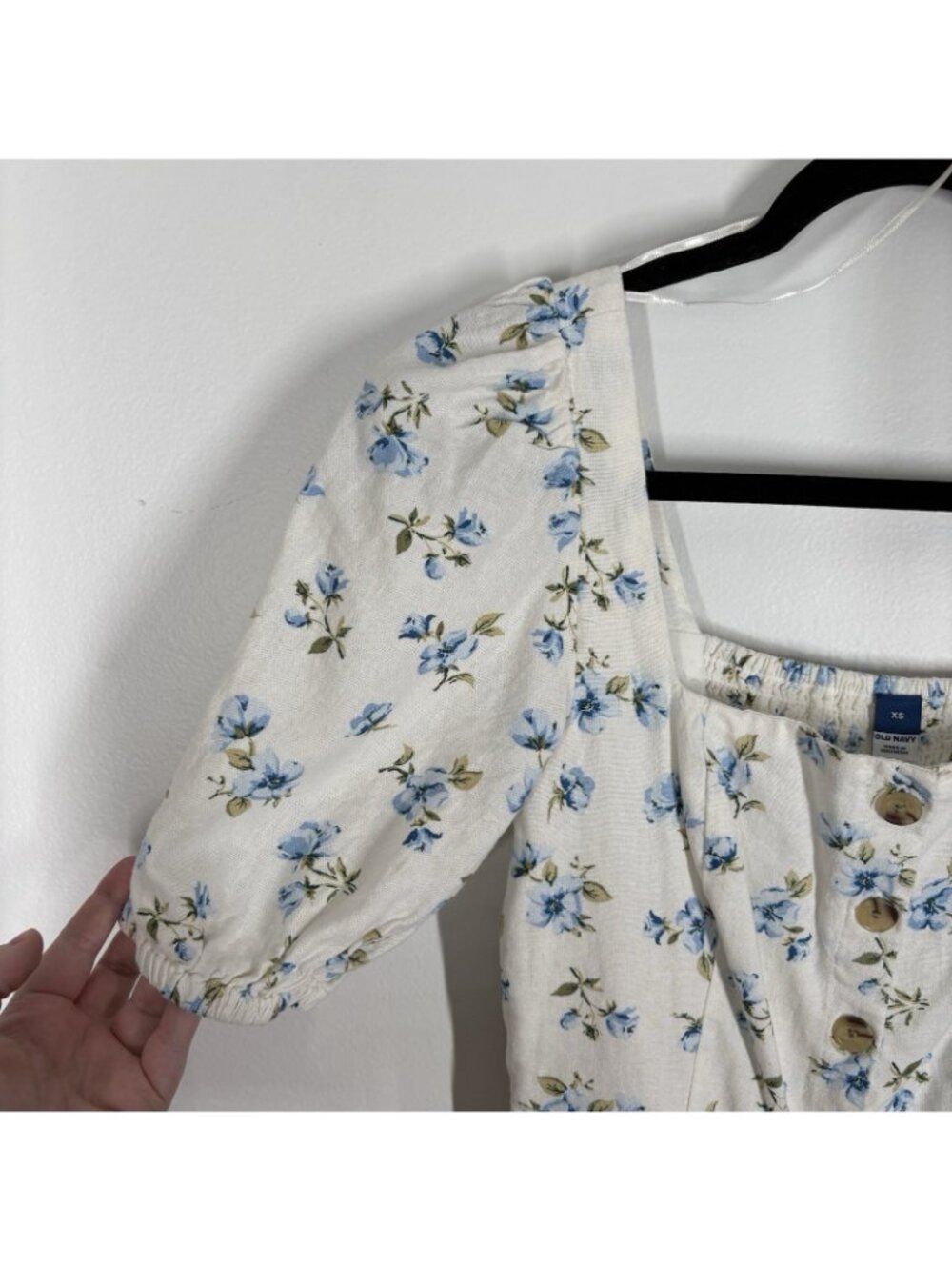 Old Navy Women XS Ivory Floral Boho Puff Sleeve Linen Blend Mini Dress NWT - Picture 7 of 12